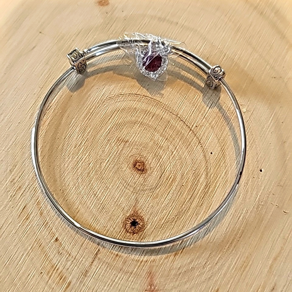 Silver Adjustable Bracelet With Red Stone